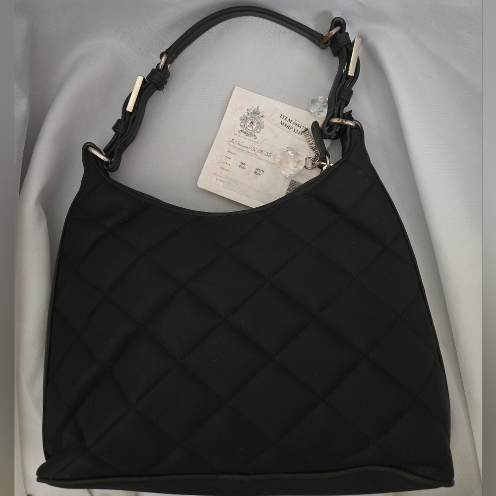 My Flat In London Quilted Black Handbag Pink Queen Bee Rhinestone Crown Purse - Picture 2 of 8